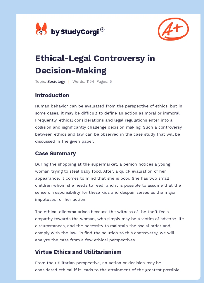 Ethical-Legal Controversy in Decision-Making. Page 1