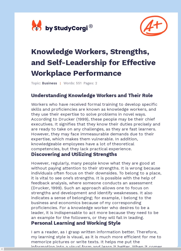 Knowledge Workers, Strengths, and Self-Leadership for Effective Workplace Performance. Page 1