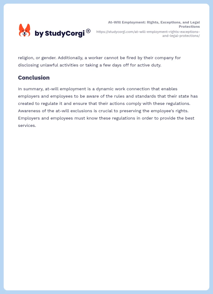 At-Will Employment: Rights, Exceptions, and Legal Protections. Page 2
