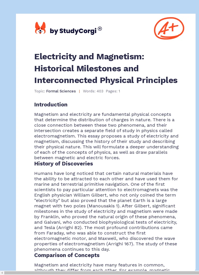 Electricity and Magnetism: Historical Milestones and Interconnected Physical Principles. Page 1