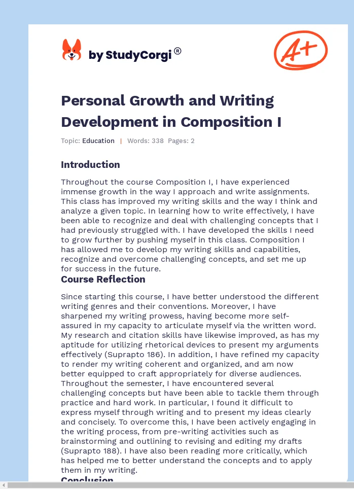Personal Growth and Writing Development in Composition I. Page 1