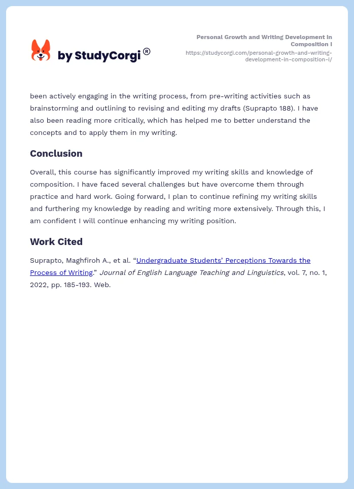 Personal Growth and Writing Development in Composition I. Page 2