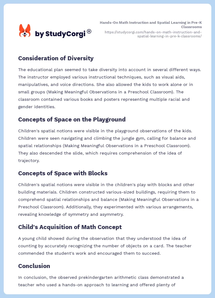 Hands-On Math Instruction and Spatial Learning in Pre-K Classrooms. Page 2