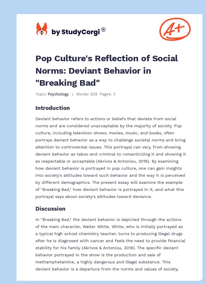 Pop Culture's Reflection of Social Norms: Deviant Behavior in "Breaking Bad". Page 1