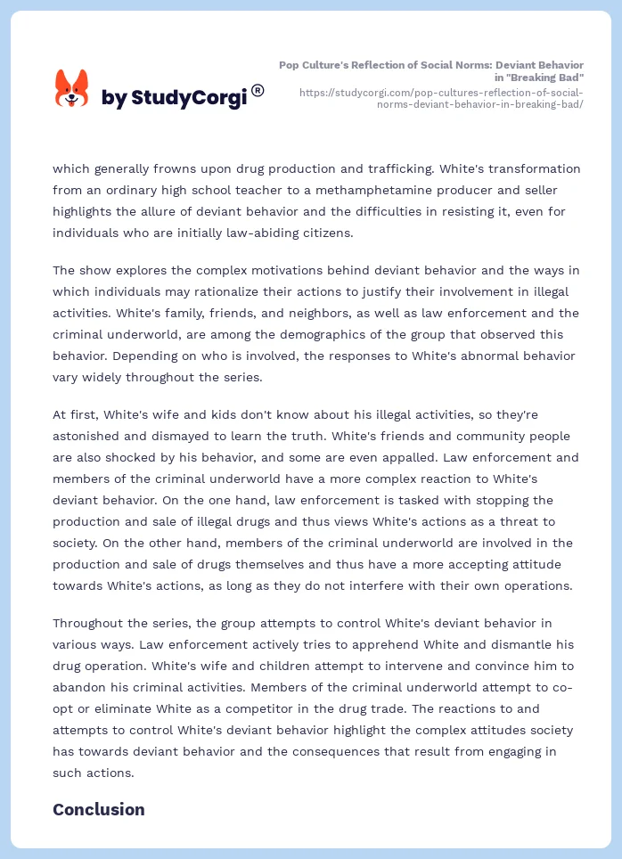 Pop Culture's Reflection of Social Norms: Deviant Behavior in "Breaking Bad". Page 2