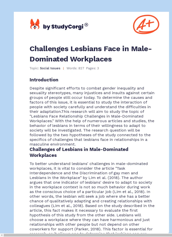 Challenges Lesbians Face in Male-Dominated Workplaces. Page 1