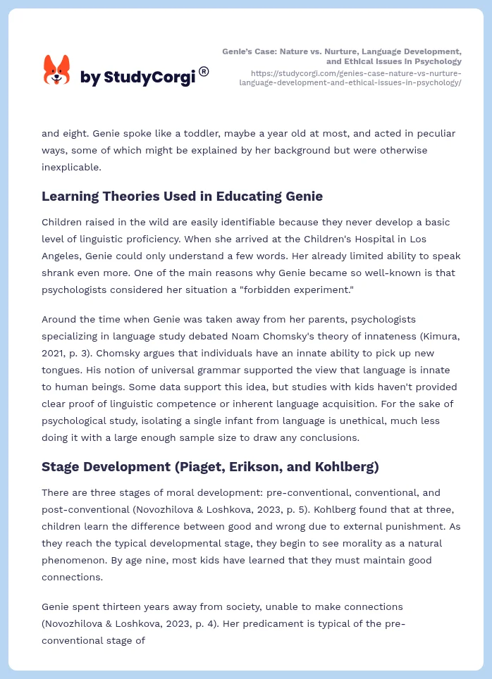 Genie’s Case: Nature vs. Nurture, Language Development, and Ethical Issues in Psychology. Page 2