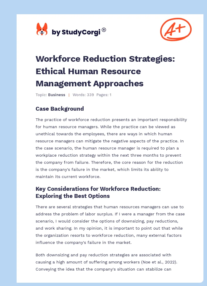Workforce Reduction Strategies: Ethical Human Resource Management Approaches. Page 1