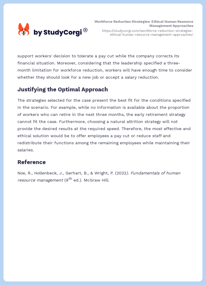 Workforce Reduction Strategies: Ethical Human Resource Management Approaches. Page 2