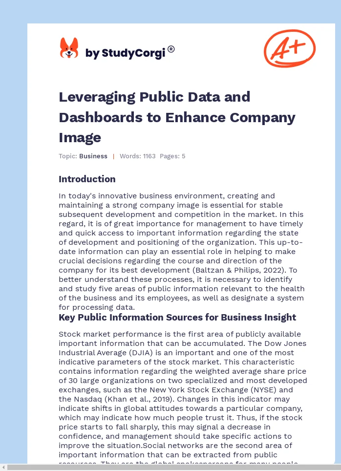 Leveraging Public Data and Dashboards to Enhance Company Image. Page 1