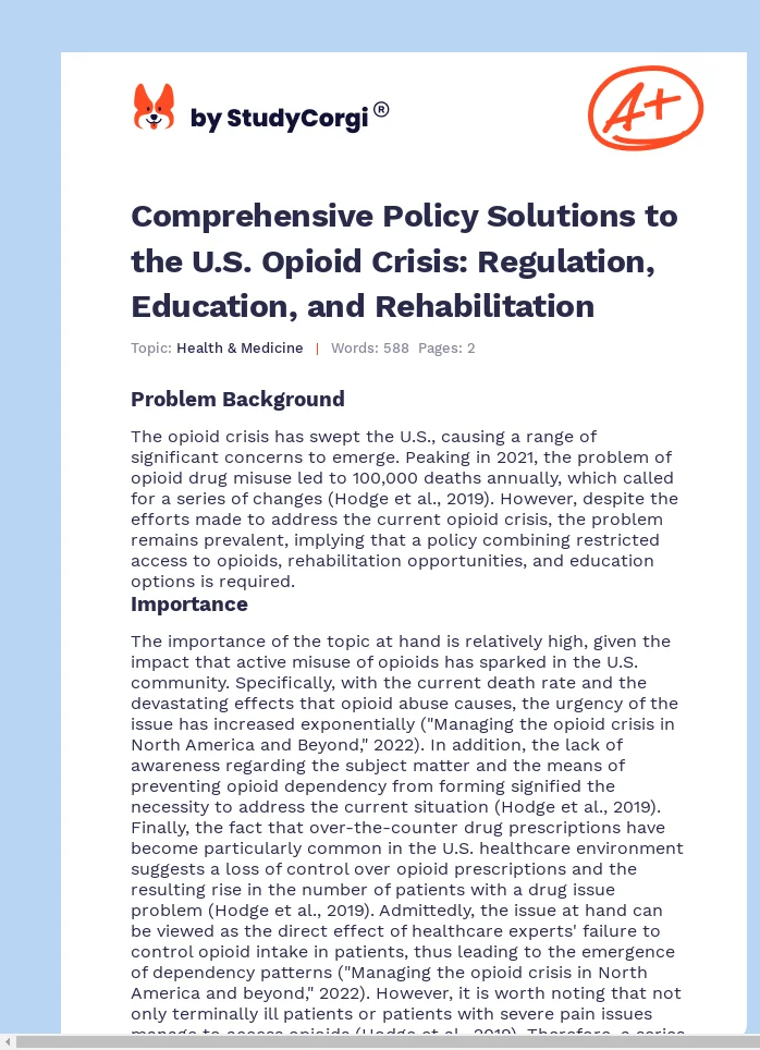 Comprehensive Policy Solutions to the U.S. Opioid Crisis: Regulation, Education, and Rehabilitation. Page 1