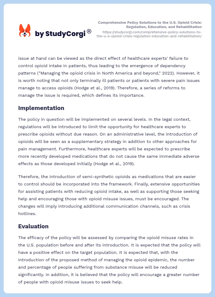 Comprehensive Policy Solutions to the U.S. Opioid Crisis: Regulation, Education, and Rehabilitation. Page 2