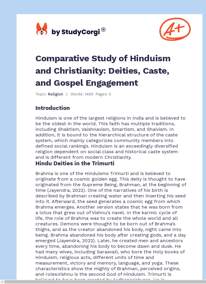 Comparative Study of Hinduism and Christianity: Deities, Caste, and Gospel Engagement. Page 1