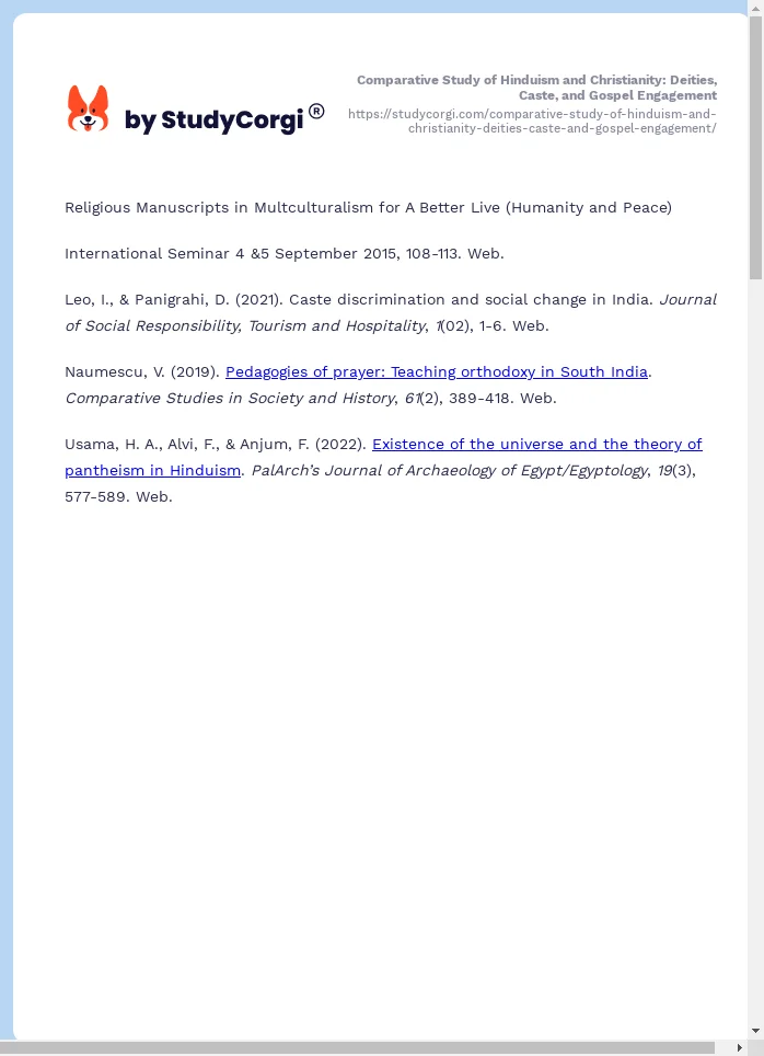 Comparative Study of Hinduism and Christianity: Deities, Caste, and Gospel Engagement. Page 2