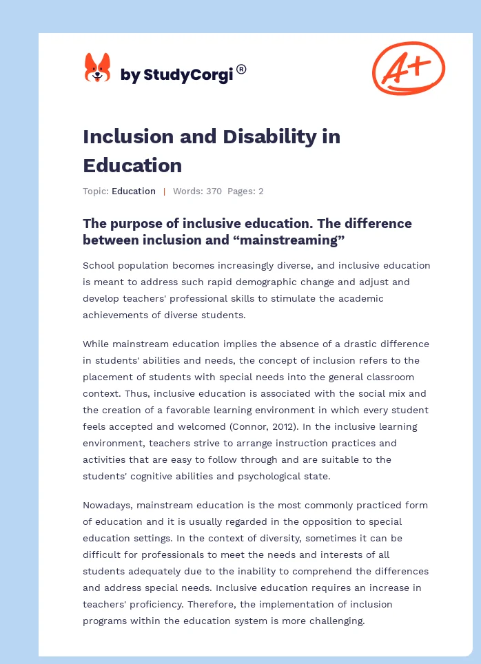 Inclusion and Disability in Education. Page 1