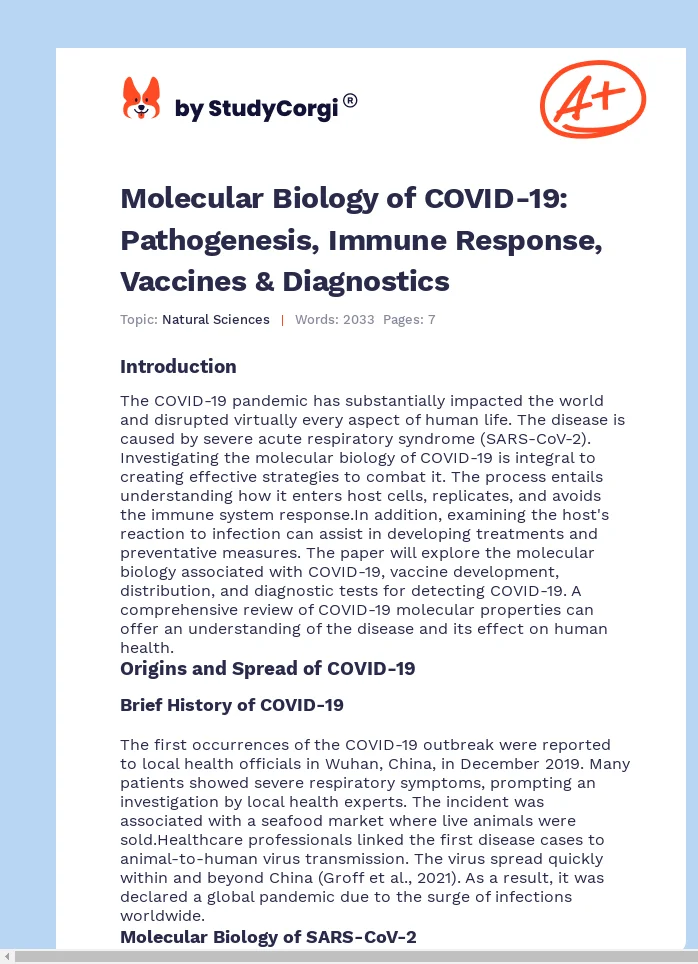 Molecular Biology of COVID-19: Pathogenesis, Immune Response, Vaccines & Diagnostics. Page 1
