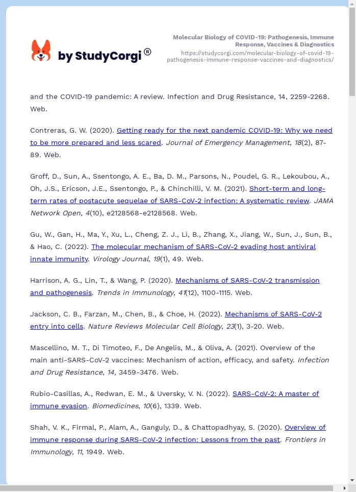 Molecular Biology of COVID-19: Pathogenesis, Immune Response, Vaccines & Diagnostics. Page 2