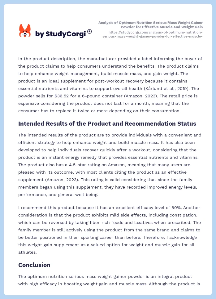 Analysis of Optimum Nutrition Serious Mass Weight Gainer Powder for Effective Muscle and Weight Gain. Page 2