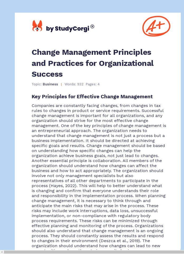 Change Management Principles and Practices for Organizational Success. Page 1