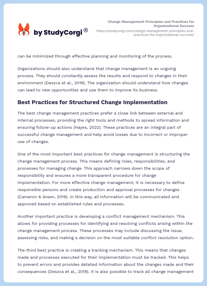 Change Management Principles and Practices for Organizational Success. Page 2
