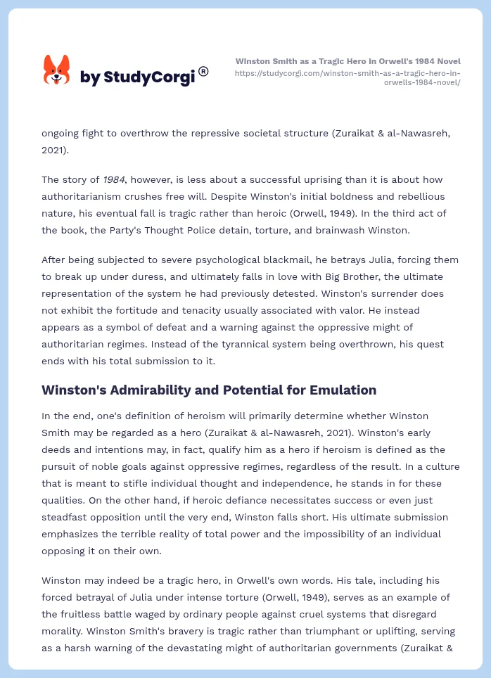 Winston Smith as a Tragic Hero in Orwell's 1984 Novel. Page 2