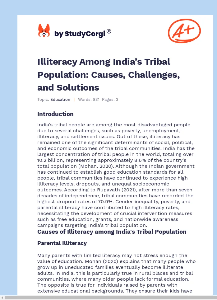 Illiteracy Among India’s Tribal Population: Causes, Challenges, and Solutions. Page 1