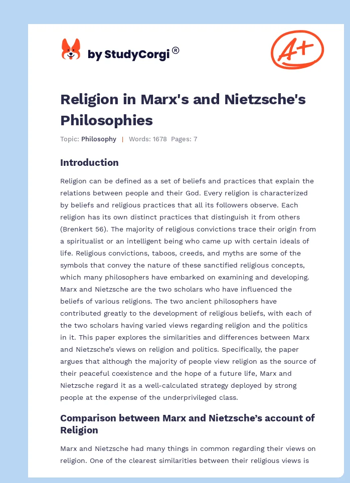 Religion in Marx's and Nietzsche's Philosophies. Page 1