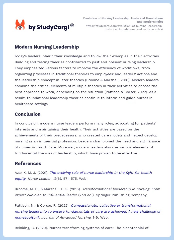Evolution of Nursing Leadership: Historical Foundations and Modern Roles. Page 2