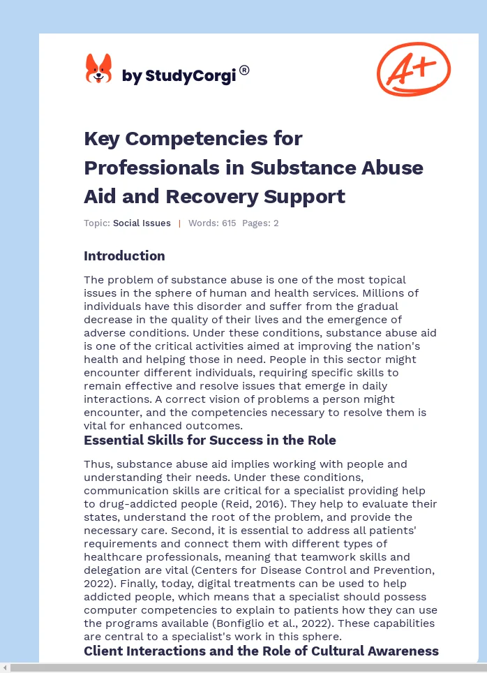 Key Competencies for Professionals in Substance Abuse Aid and Recovery Support. Page 1