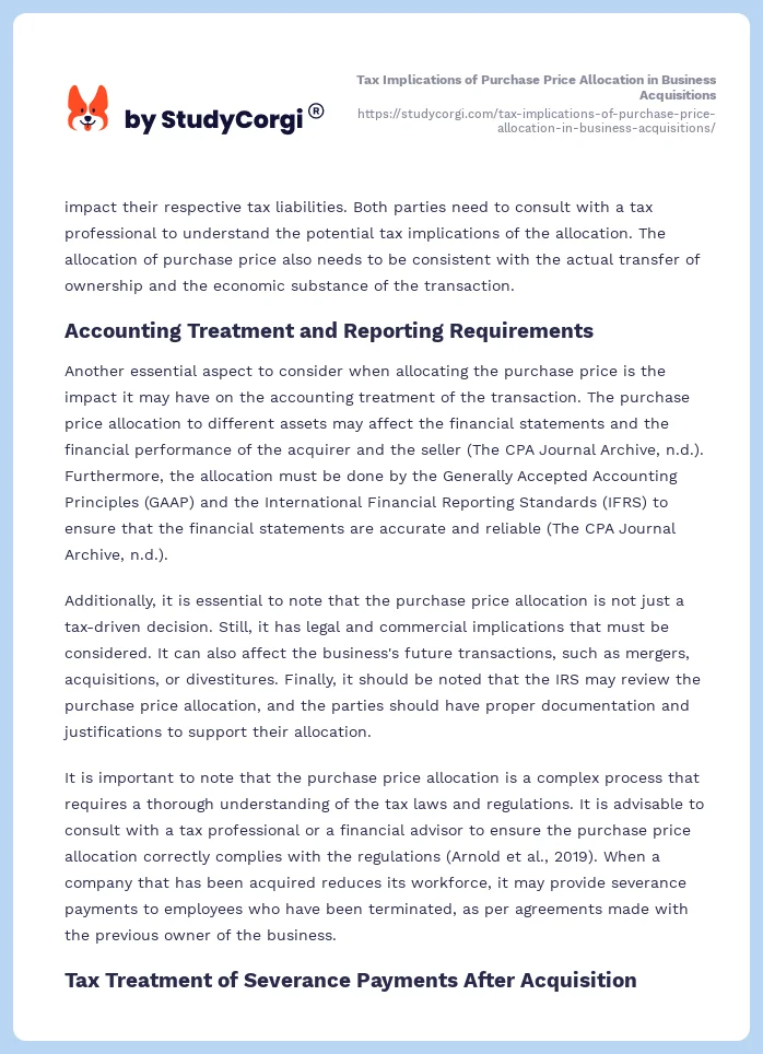 Tax Implications of Purchase Price Allocation in Business Acquisitions. Page 2