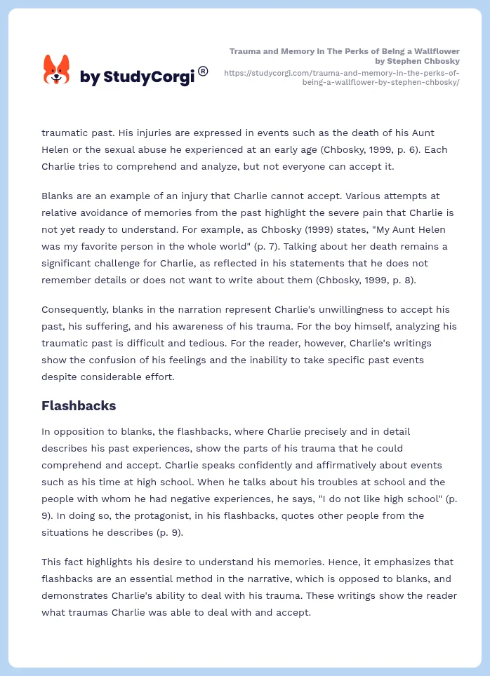 Trauma and Memory in The Perks of Being a Wallflower by Stephen Chbosky. Page 2