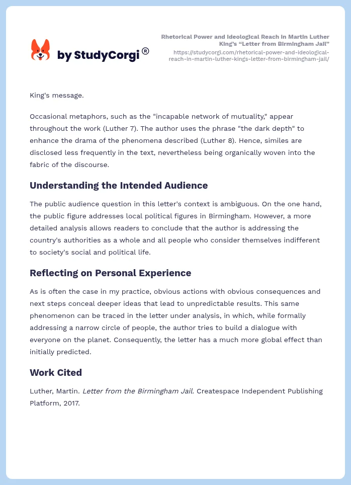 Rhetorical Power and Ideological Reach in Martin Luther King’s “Letter from Birmingham Jail”. Page 2