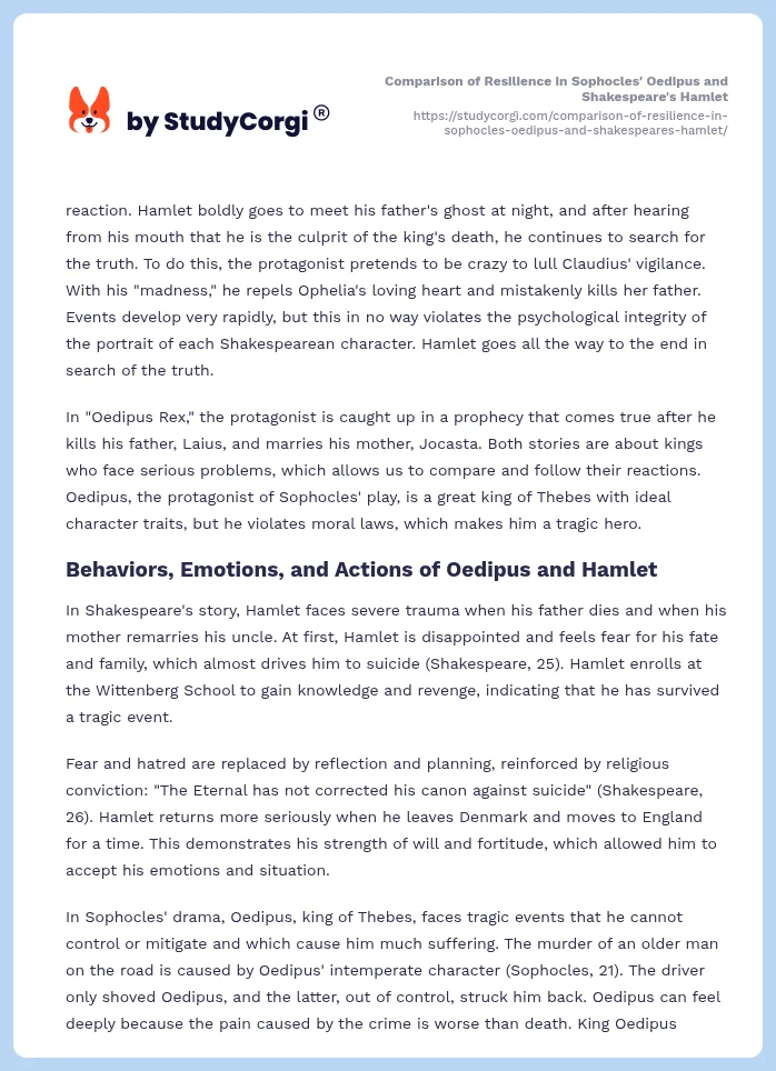 Comparison of Resilience in Sophocles' Oedipus and Shakespeare's Hamlet. Page 2