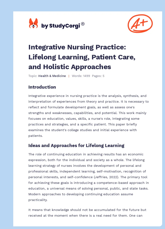 Integrative Nursing Practice: Lifelong Learning, Patient Care, and Holistic Approaches. Page 1
