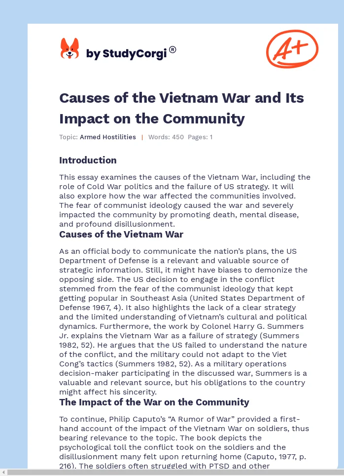 Causes of the Vietnam War and Its Impact on the Community. Page 1
