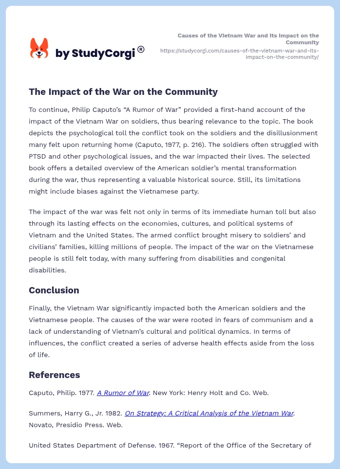 Causes of the Vietnam War and Its Impact on the Community. Page 2