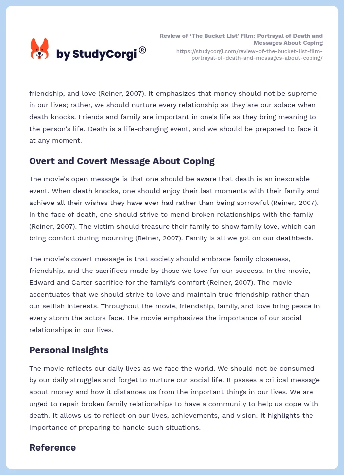 Review of ‘The Bucket List' Film: Portrayal of Death and Messages About Coping. Page 2