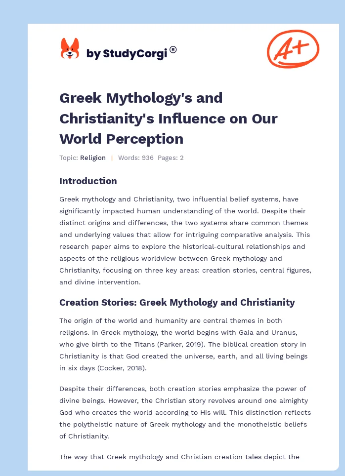 Greek Mythology's and Christianity's Influence on Our World Perception. Page 1