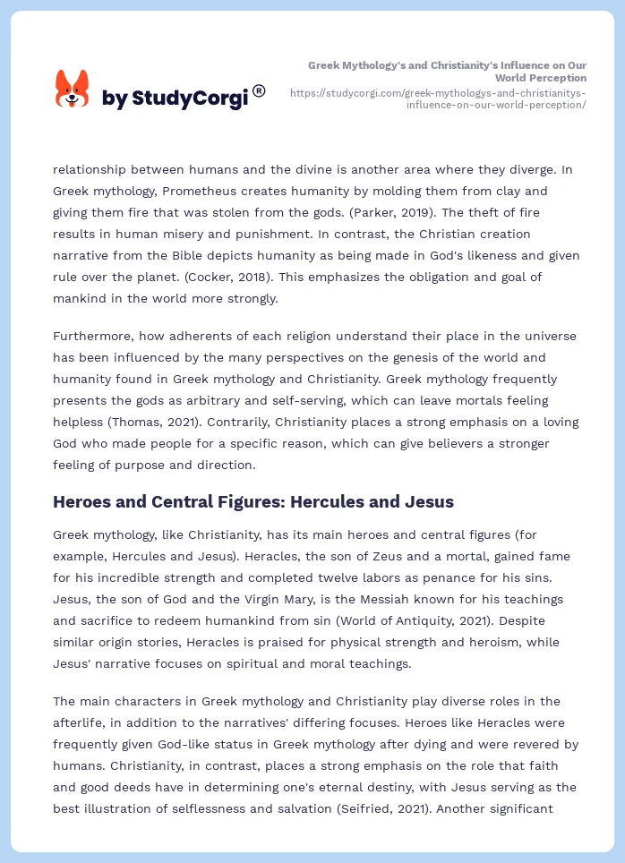 Greek Mythology's and Christianity's Influence on Our World Perception. Page 2