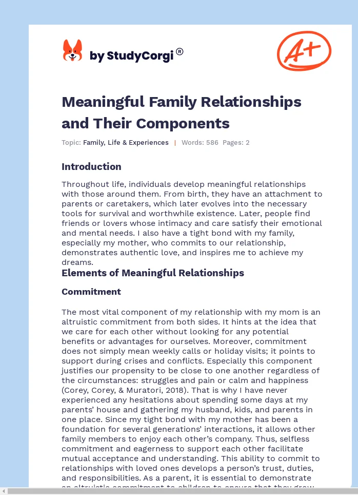 Meaningful Family Relationships and Their Components. Page 1