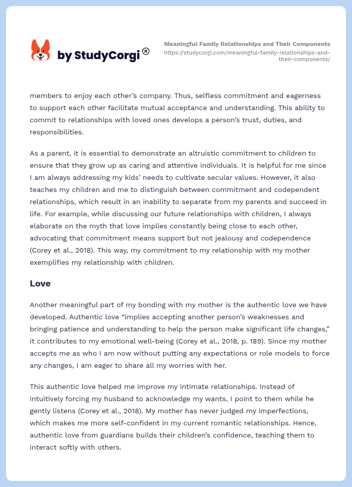 Meaningful Family Relationships and Their Components. Page 2