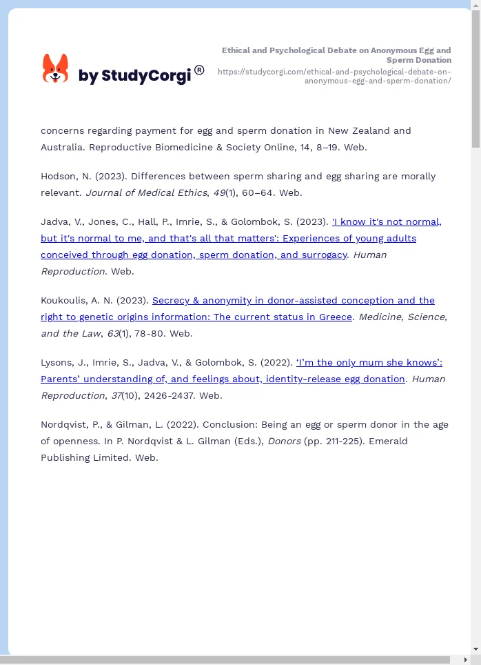 Ethical and Psychological Debate on Anonymous Egg and Sperm Donation. Page 2