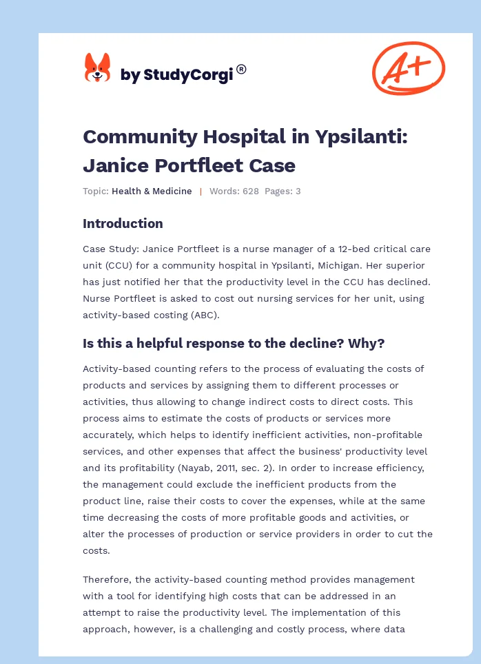 Community Hospital in Ypsilanti: Janice Portfleet Case. Page 1