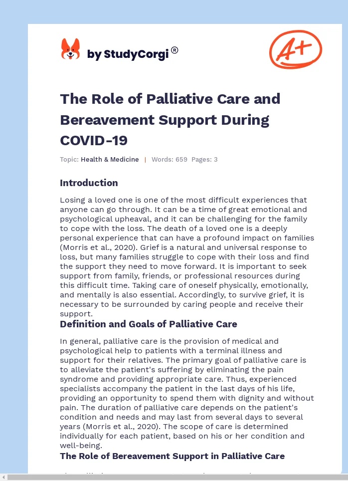 The Role of Palliative Care and Bereavement Support During COVID-19. Page 1