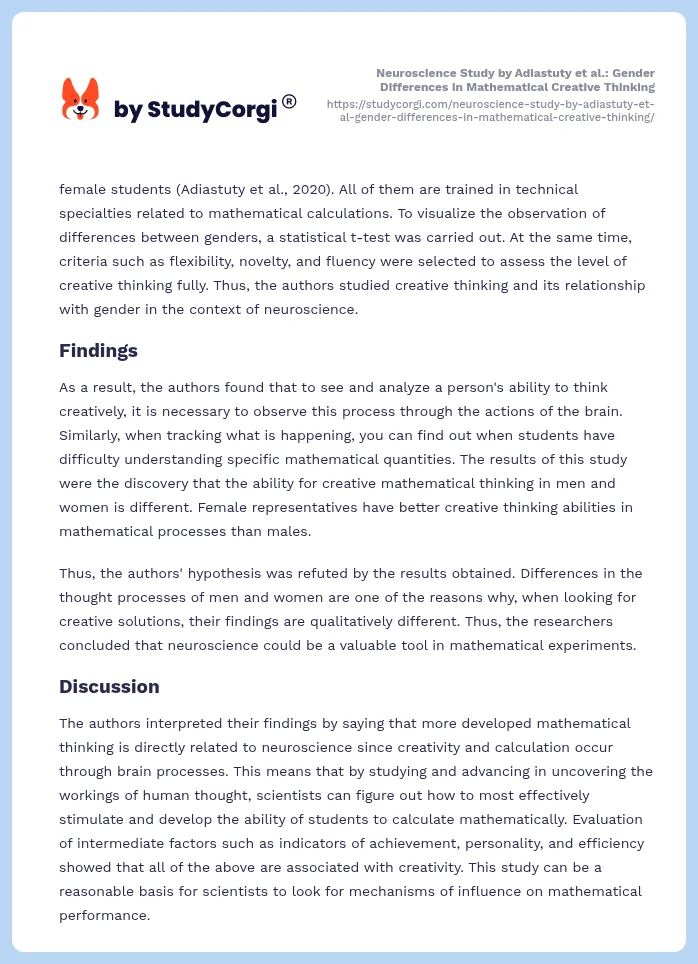 Neuroscience Study by Adiastuty et al.: Gender Differences in Mathematical Creative Thinking. Page 2