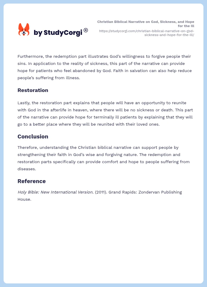 Christian Biblical Narrative on God, Sickness, and Hope for the Ill. Page 2