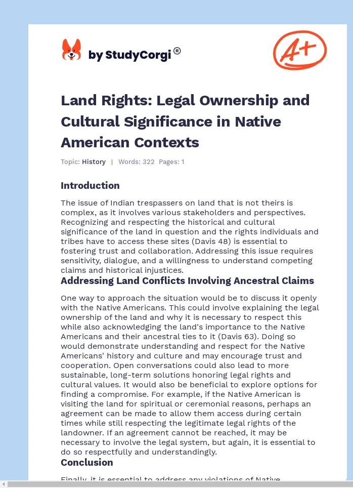 Land Rights: Legal Ownership and Cultural Significance in Native American Contexts. Page 1