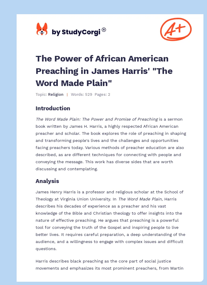 The Power of African American Preaching in James Harris' "The Word Made Plain". Page 1