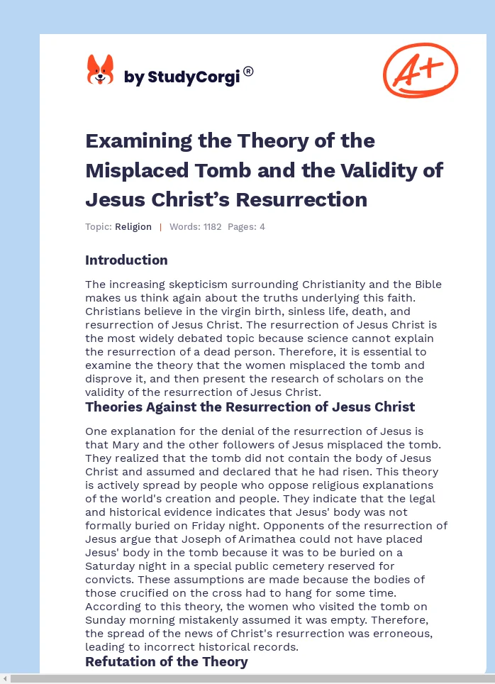 Examining the Theory of the Misplaced Tomb and the Validity of Jesus Christ’s Resurrection. Page 1