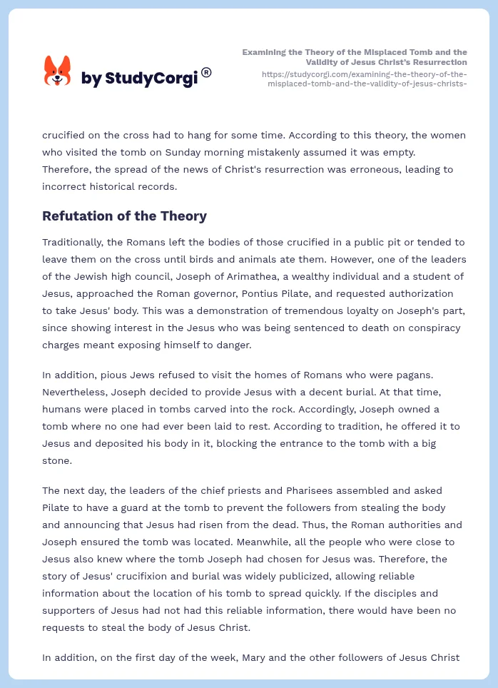Examining the Theory of the Misplaced Tomb and the Validity of Jesus Christ’s Resurrection. Page 2